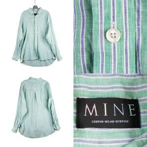 MINE Shirt Long Sleeve Button Down Men's Size Large L Linen Green Striped